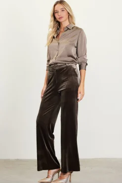 SKIES ARE BLUE Pants*Velvet Wide Leg Pants Darkolive