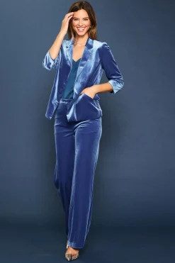 SKIES ARE BLUE Pants*Velvet Wide Leg Pants Oceanblue