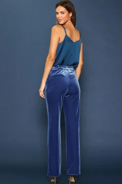 SKIES ARE BLUE Pants*Velvet Wide Leg Pants Oceanblue
