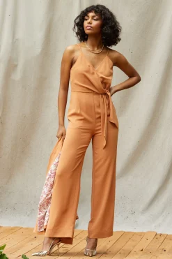 SKIES ARE BLUE Jumpsuits*Waist Tie Detail Sleeveless Jumpsuit Tuscantan