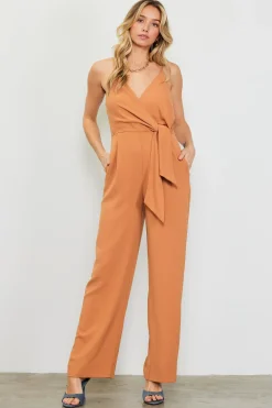 SKIES ARE BLUE Jumpsuits*Waist Tie Detail Sleeveless Jumpsuit Tuscantan