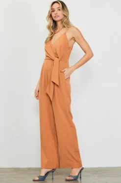 SKIES ARE BLUE Jumpsuits*Waist Tie Detail Sleeveless Jumpsuit Tuscantan