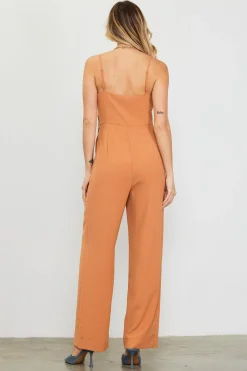 SKIES ARE BLUE Jumpsuits*Waist Tie Detail Sleeveless Jumpsuit Tuscantan