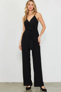 SKIES ARE BLUE Jumpsuits*Waist Tie Detail Sleeveless Jumpsuit Black