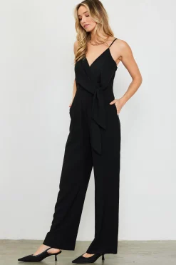 SKIES ARE BLUE Jumpsuits*Waist Tie Detail Sleeveless Jumpsuit Black