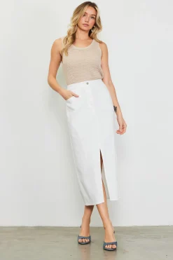 SKIES ARE BLUE Skirts*Washed Cotton Twill Midi Skirt White