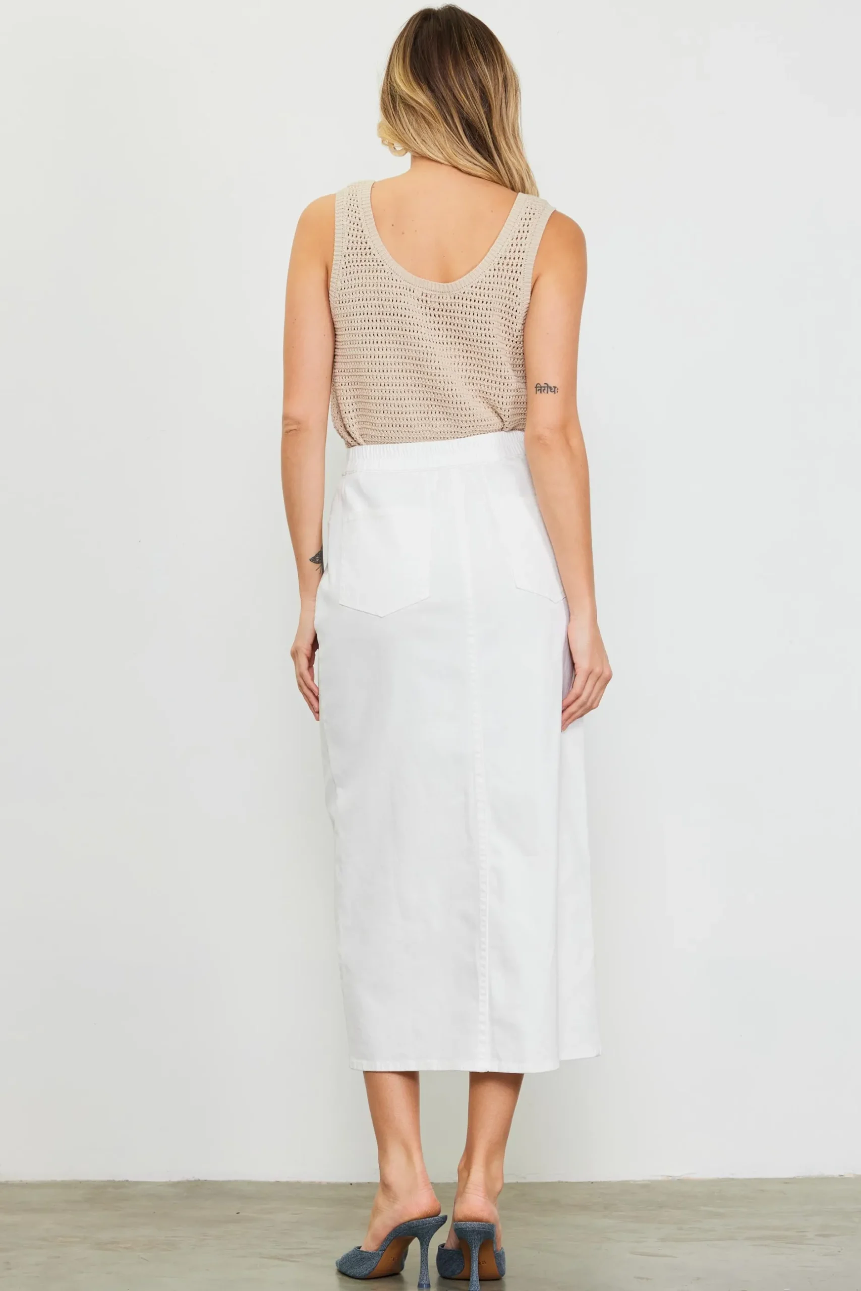 SKIES ARE BLUE Skirts*Washed Cotton Twill Midi Skirt White