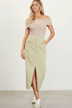 SKIES ARE BLUE Skirts*Washed Cotton Twill Midi Skirt Sweetpea