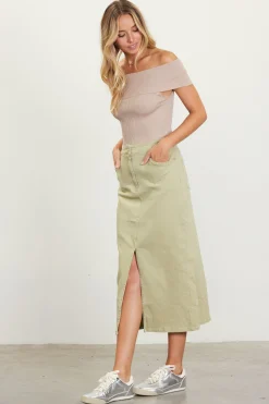 SKIES ARE BLUE Skirts*Washed Cotton Twill Midi Skirt Sweetpea