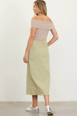 SKIES ARE BLUE Skirts*Washed Cotton Twill Midi Skirt Sweetpea