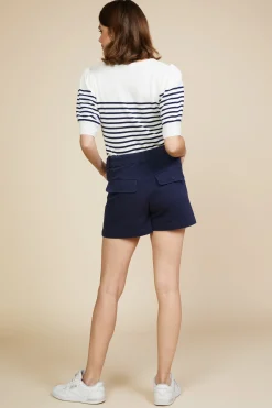 SKIES ARE BLUE Shorts*Washed Cotton Twill Shorts Navy