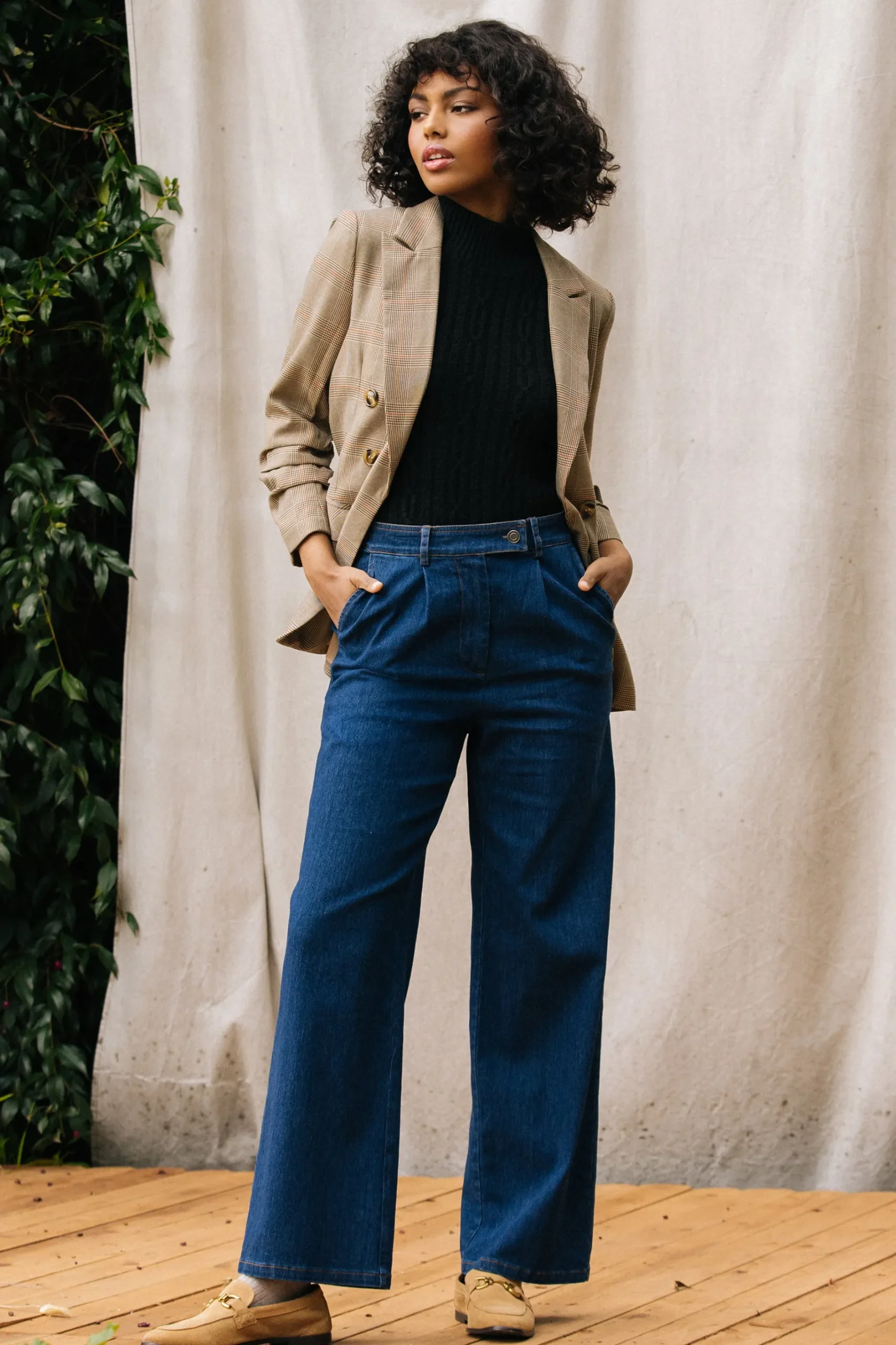 SKIES ARE BLUE Pants*Washed Denim Pants Bluedenim