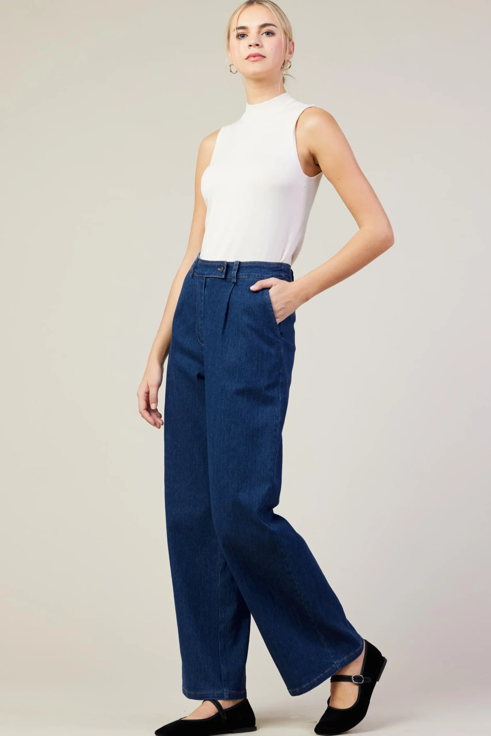 SKIES ARE BLUE Pants*Washed Denim Pants Bluedenim