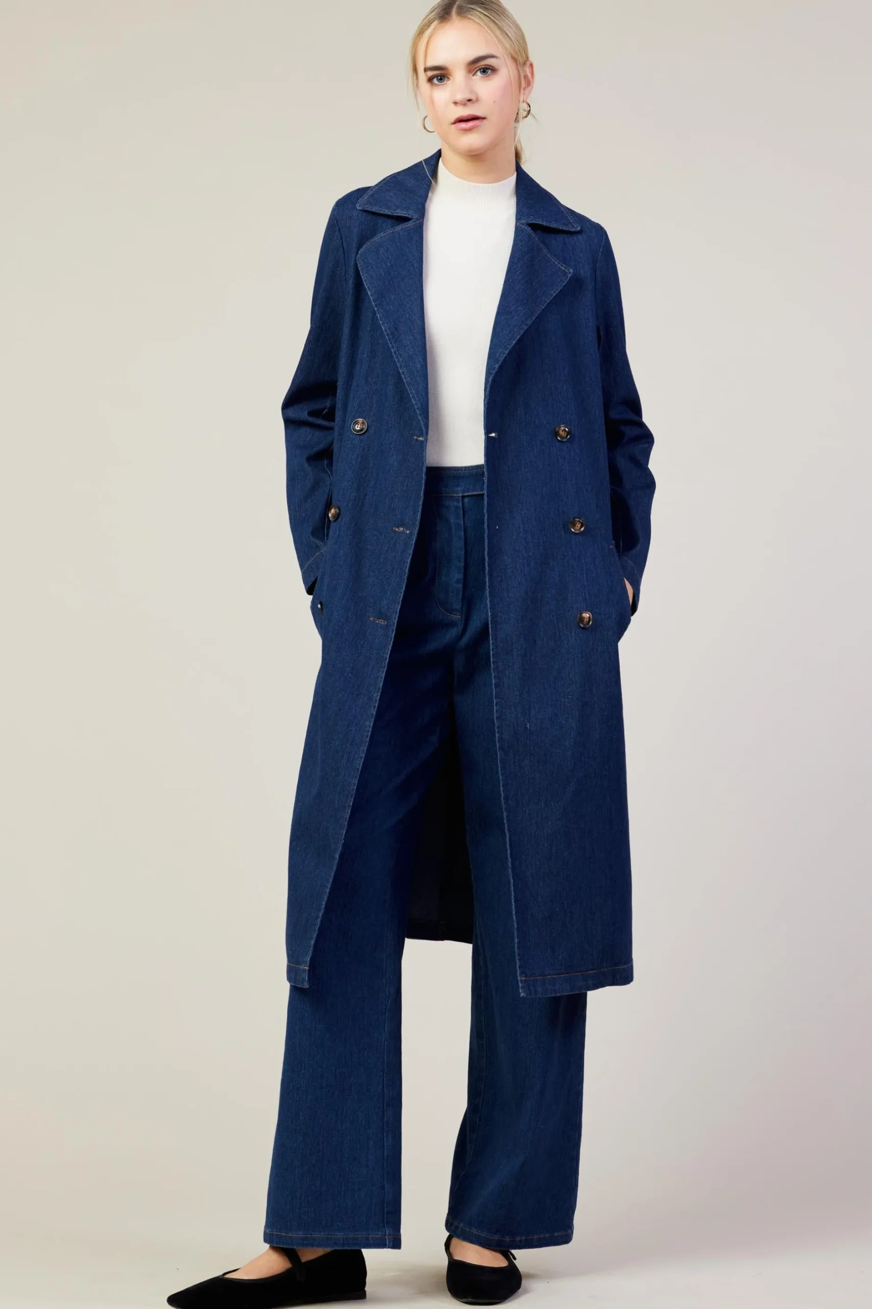 SKIES ARE BLUE Pants*Washed Denim Pants Bluedenim