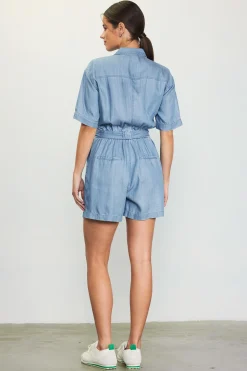 SKIES ARE BLUE Jumpsuits*Washed Tencel Shortsleeve Romper Chambray