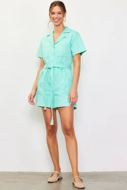 SKIES ARE BLUE Jumpsuits*Washed Twill Utility Romper Mint
