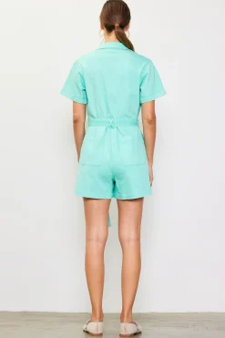 SKIES ARE BLUE Jumpsuits*Washed Twill Utility Romper Mint