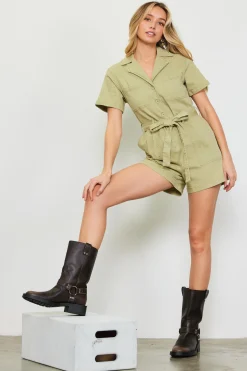 SKIES ARE BLUE Jumpsuits*Washed Twill Utility Romper Sweetpea