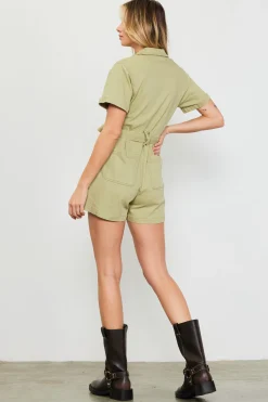 SKIES ARE BLUE Jumpsuits*Washed Twill Utility Romper Sweetpea