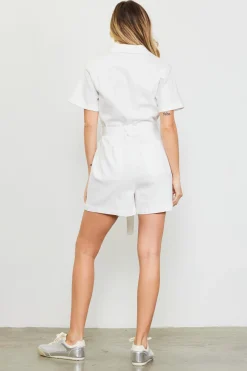 SKIES ARE BLUE Jumpsuits*Washed Twill Utility Romper White