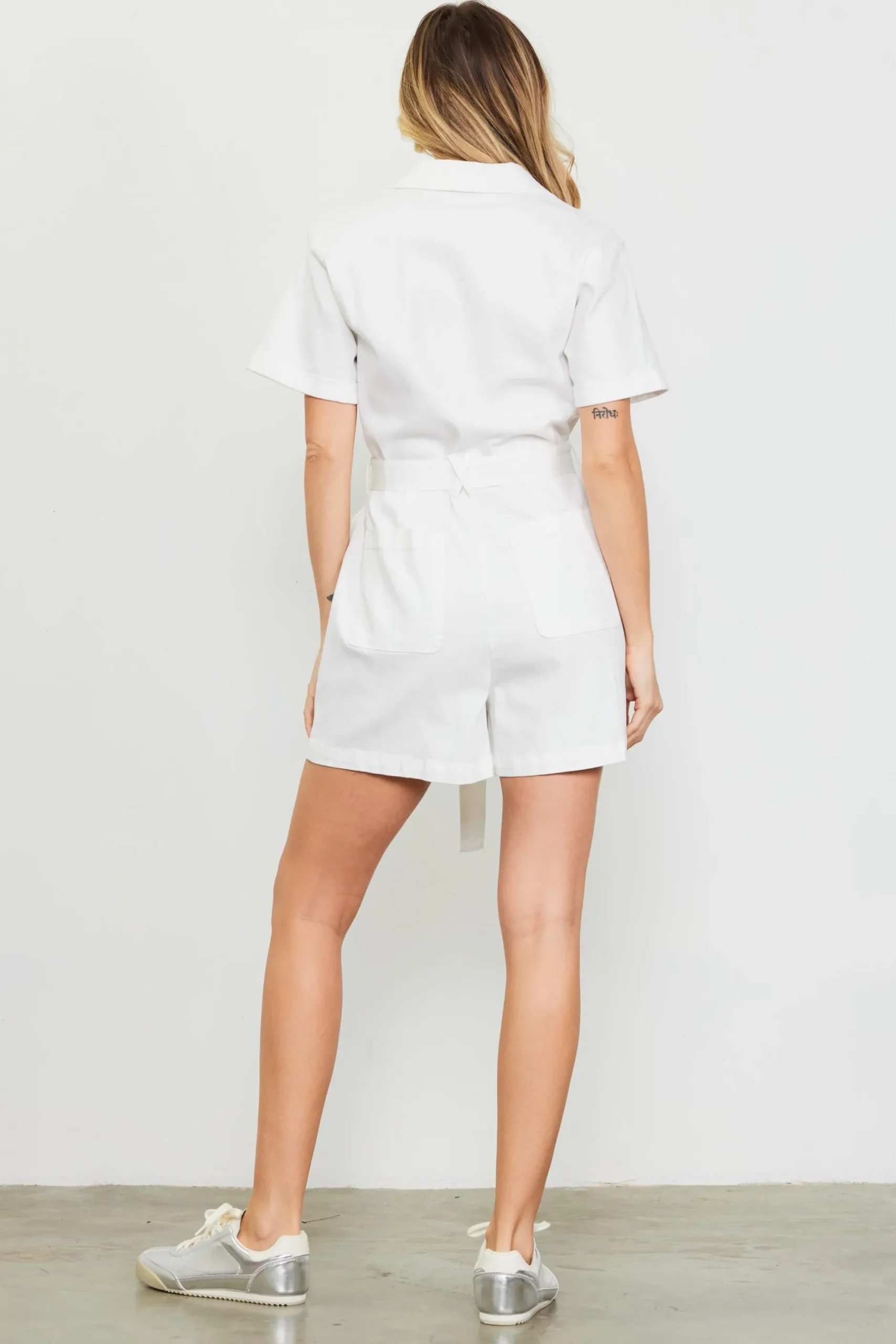 SKIES ARE BLUE Jumpsuits*Washed Twill Utility Romper White