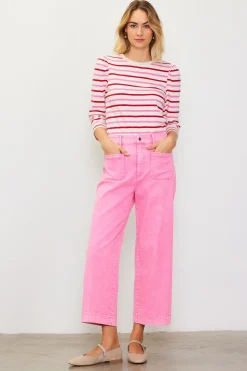 SKIES ARE BLUE Pants*Washed Twill Wide Leg Pants Pink