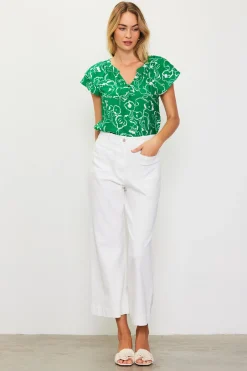 SKIES ARE BLUE Pants*Washed Twill Wide Leg Pants White