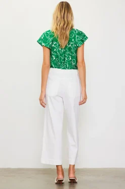 SKIES ARE BLUE Pants*Washed Twill Wide Leg Pants White