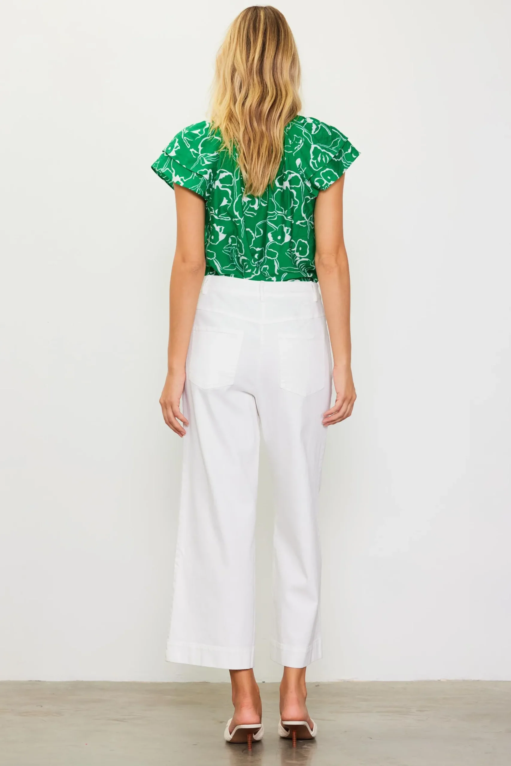 SKIES ARE BLUE Pants*Washed Twill Wide Leg Pants White
