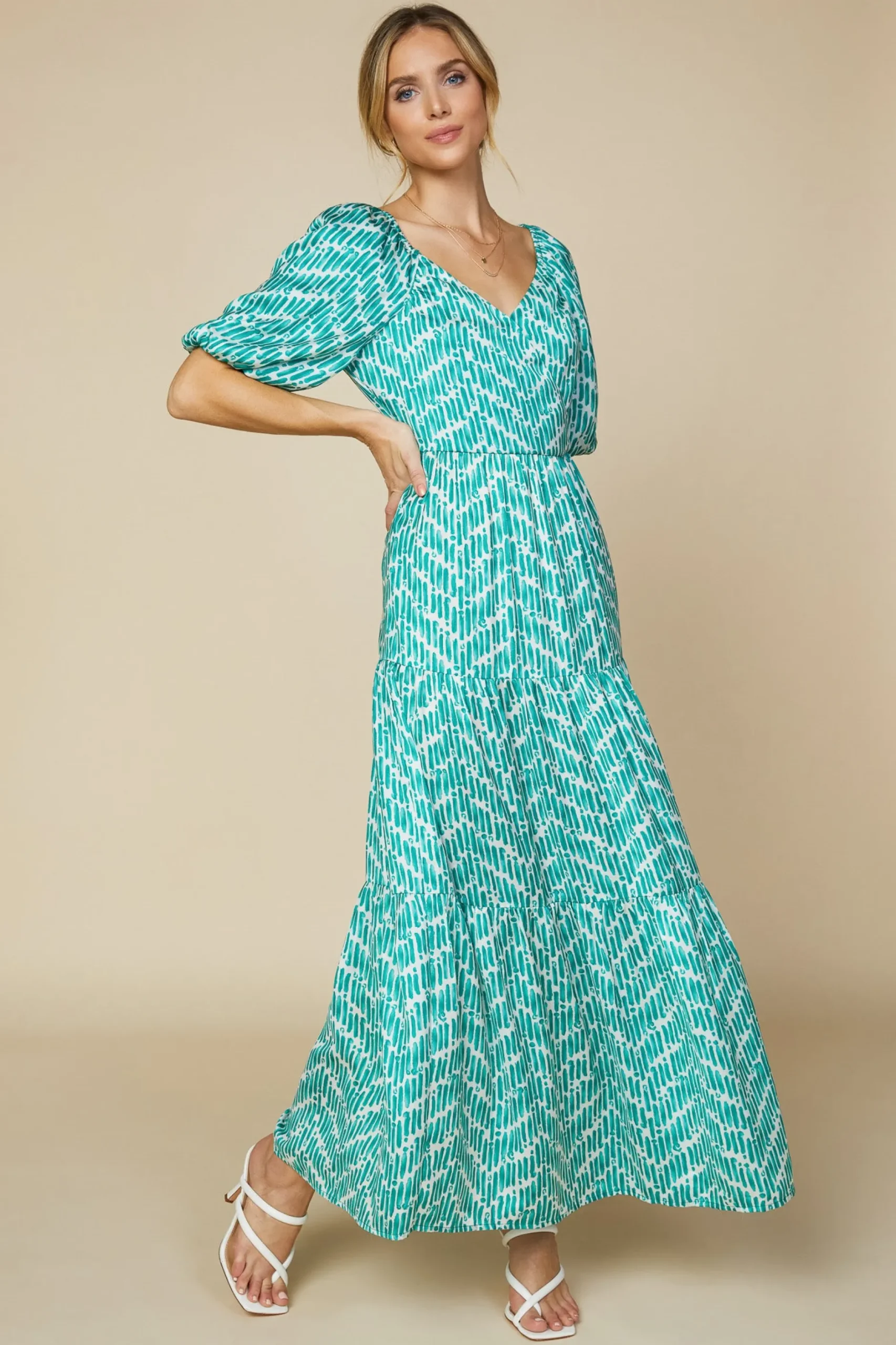 SKIES ARE BLUE Maxi Dresses*Watercolor Chevron Maxi Dress Jadegreen