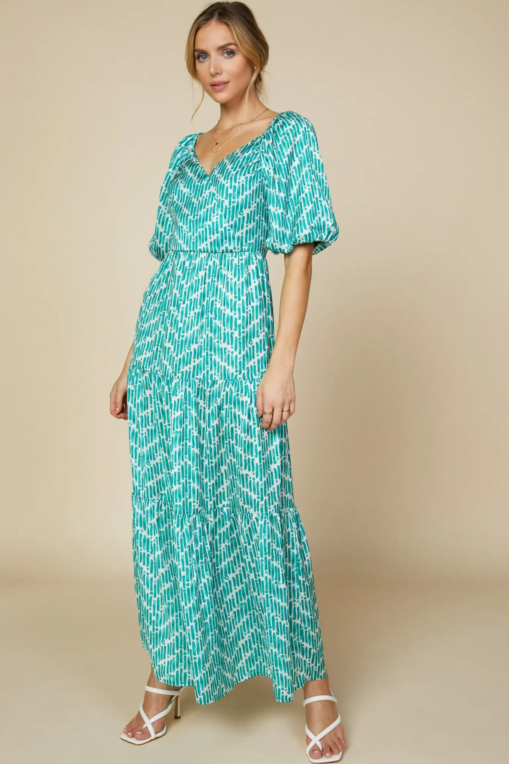 SKIES ARE BLUE Maxi Dresses*Watercolor Chevron Maxi Dress Jadegreen