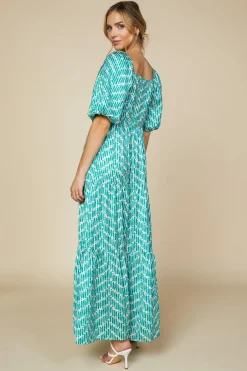 SKIES ARE BLUE Maxi Dresses*Watercolor Chevron Maxi Dress Jadegreen