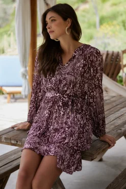 SKIES ARE BLUE Mini Dresses*Zebra Print Pleated Mini Dress Chocolate-pink