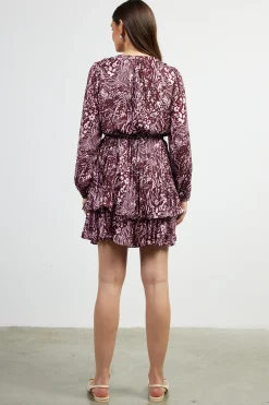 SKIES ARE BLUE Mini Dresses*Zebra Print Pleated Mini Dress Chocolate-pink